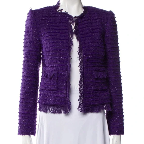L'Agence Angelina Purple Tweed Open Blazer Jacket - Picture 5 of 9